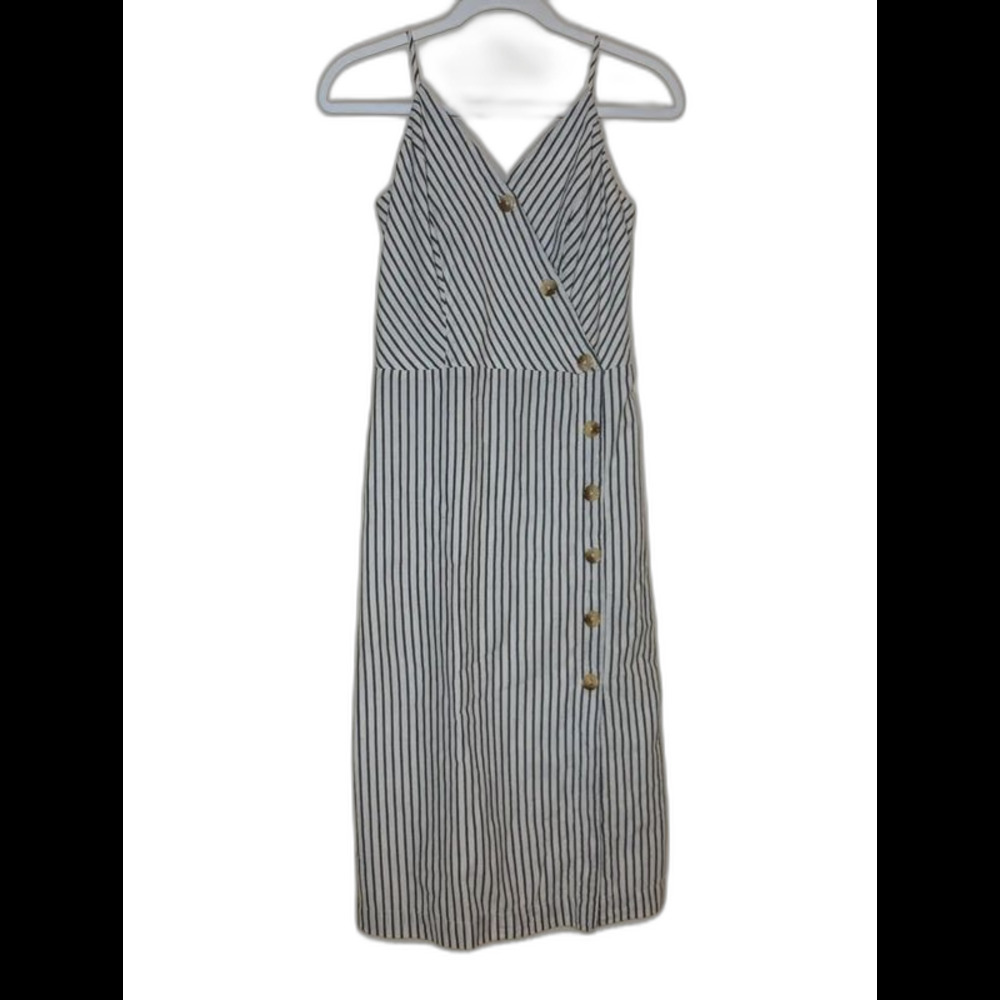 Maurices Striped Cotton Midi Dress Gray Cream Button Front Size S
